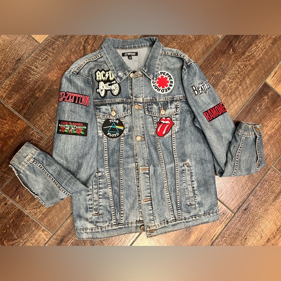 Elwood Garage Trucker Denim Jacket AC DC Pink Floyd LED Zeppelin Guns N Roses - Picture 2 of 9